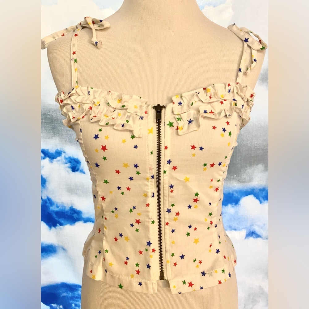 Urban Outfitters Colorful Stars Shoulder Tie Corset Top ✨ Urban Renewal 80s Rare